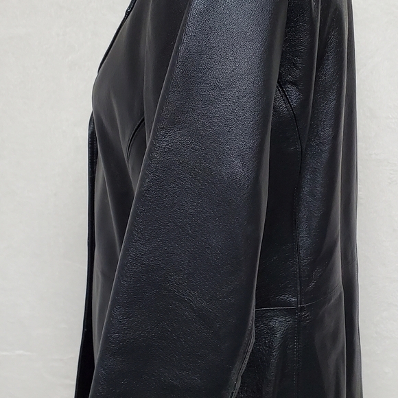 VINTAGE Worthington Black Textured Leather Button Up Quilted Blazer Jacket M - Picture 9 of 15